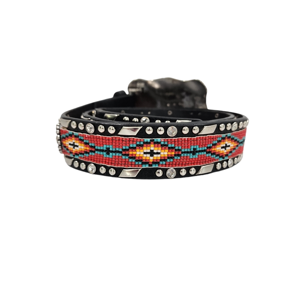 ARIAT BEADED WESTERN LEATHER BELT WITH BUCKLE - Picture 2 of 15